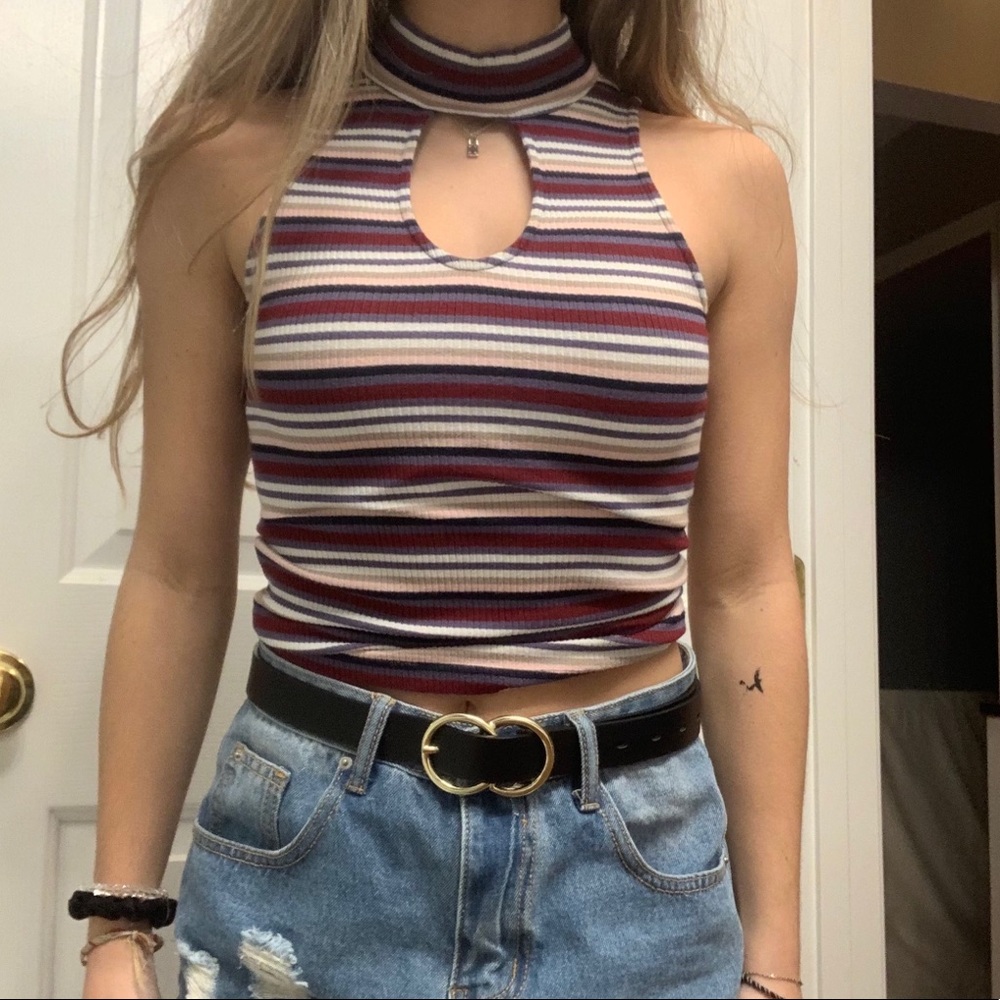 Flattering Soft Striped Key-Hole Neck Tank